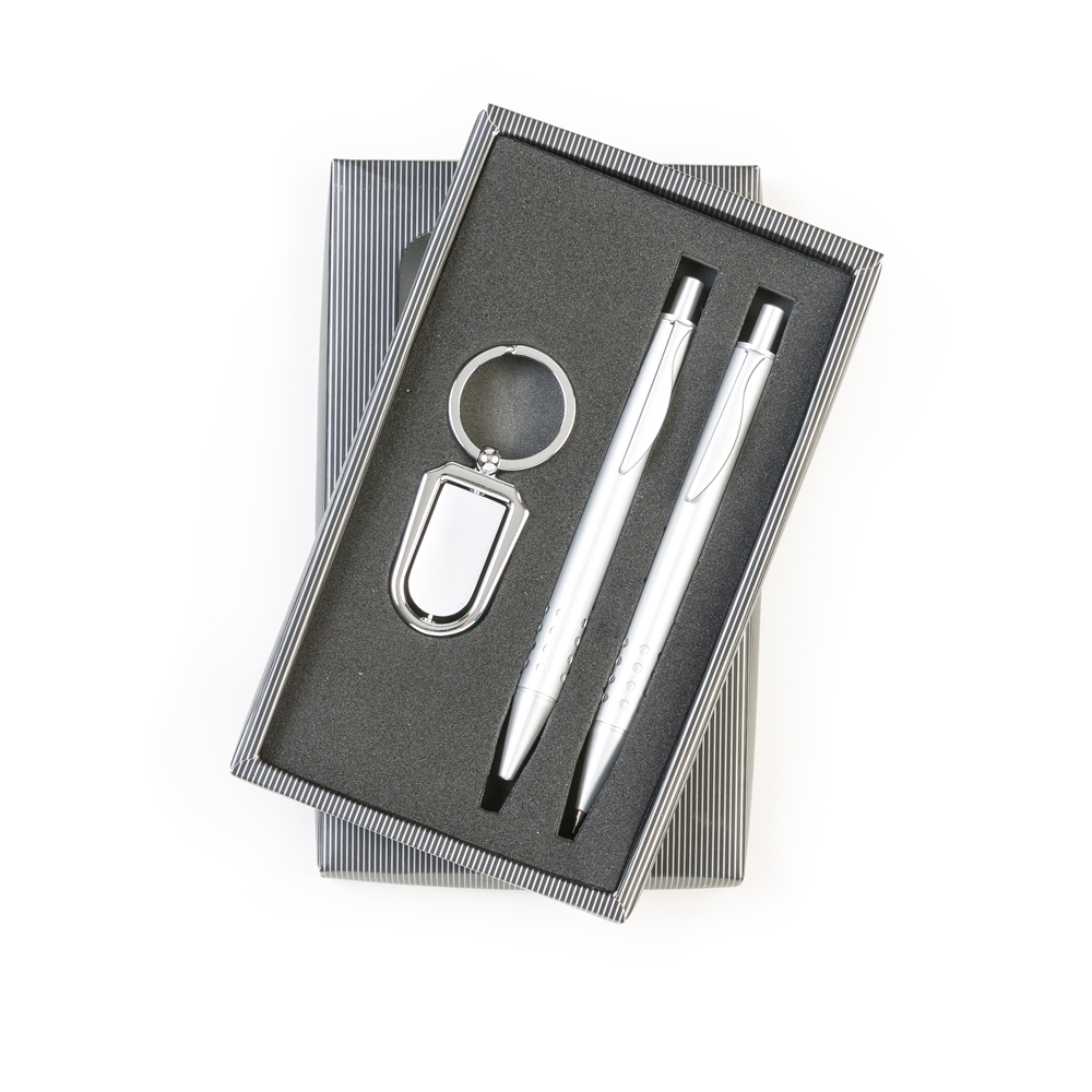 Kit caneta e Lapiseira metal e Chaveiro Giratório 