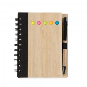 Bloco de anotações bambu com caneta personalizada -13776
