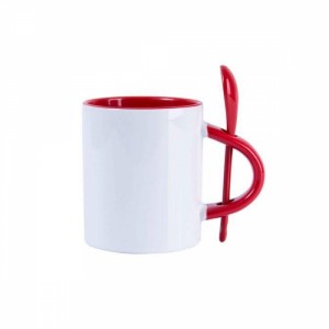 Caneca Reta Com Colher Interior Colorida Personalizada-FCN22