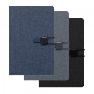 Caderno de anotações com elástico, capa dura em tecido poliéste-CAD340